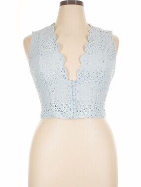 Meshki Pale Blue Cotton Top with Eyelet Detail XL
